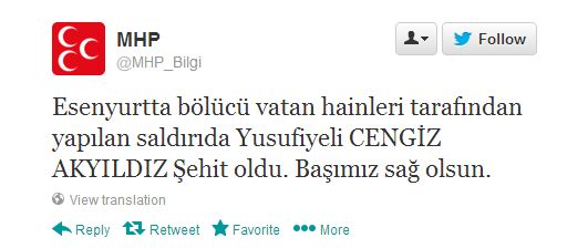 MHP: 'Başımız sağolsun'